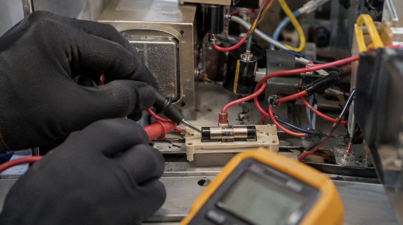 Conserto de micro-ondas em Goiânia‑GO: teste do fusível e do diodo de alta tensão