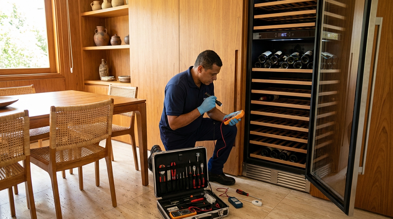 Substituição do termostato de uma adega climatizada em Goiânia‑GO