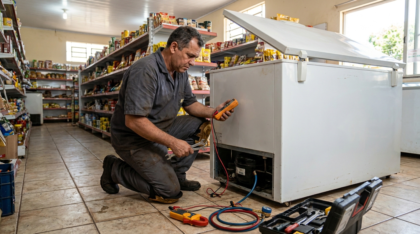 Troca de termostato de freezer em atendimento em Goiânia‑GO